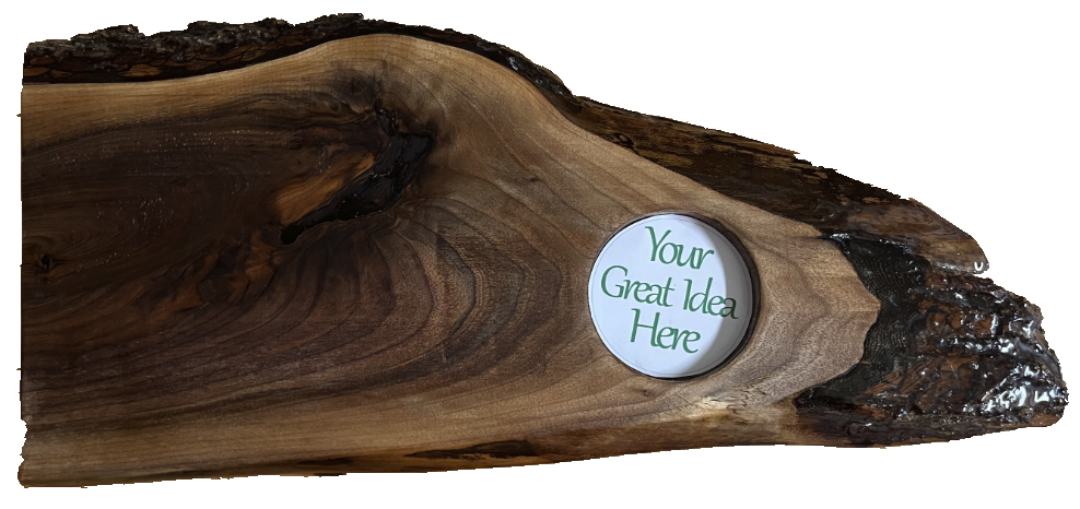 This beautiful Heavy Rustic Live edge Walnut hard wood board is waiting for the right person to see its beauty and ask for a custom design featuring their choice of 3D printed artwork, image, monogram or favorite phrase encased in food grade resin.